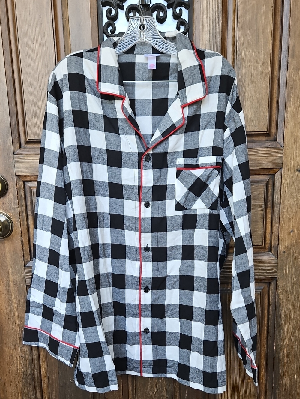Wondershop Black and White Buffalo Check Button-Up Top with Red Logo Tag